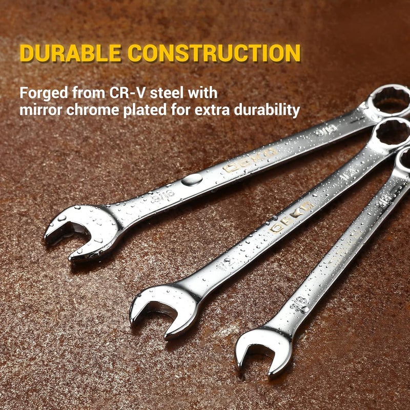 DEKOPRO Combination Wrench Set, SAE, 15-piece, 1/4'' to 1'', 12-Point, Chrome Vanadium Steel, with Plastic Tray - Image 3